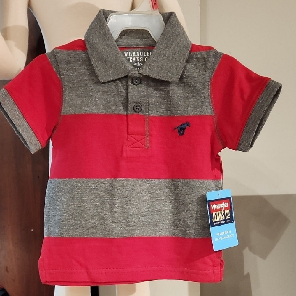 Wrangler Red and Gray Color Block Polo Shirt